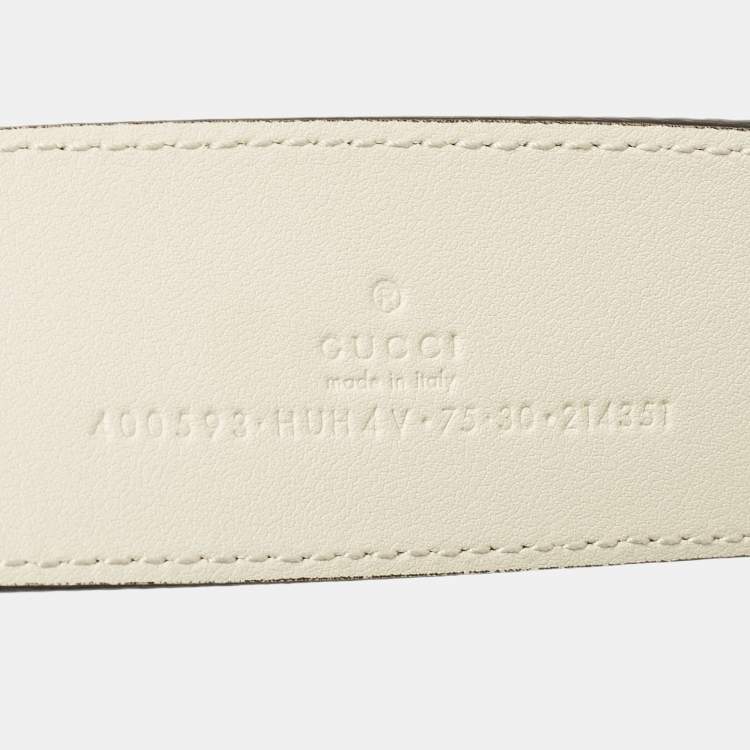Pre Owned Gucci Beige/White GG Supreme Canvas GG Marmont Buckle Belt 75CM