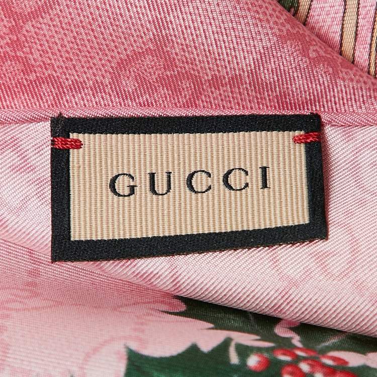 Pre Owned Gucci Pink Floral Print Silk Scarf