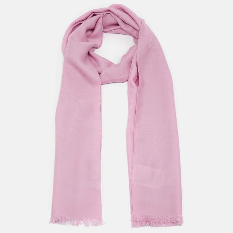 Pre Owned Gucci Purple GG Patterned Wool Blend Scarf
