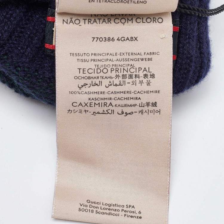 Pre Owned Gucci Navy Blue/Green GG Cashmere Knit Gloves L