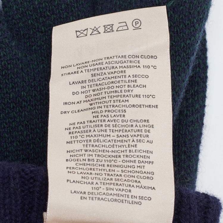 Pre Owned Gucci Navy Blue/Green GG Cashmere Knit Gloves L