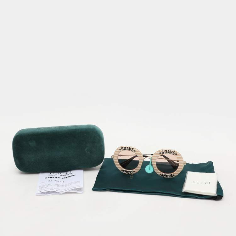 Pre Owned Gucci Pink/Gold Gradient GG0113S Soave Amore Round Sunglasses