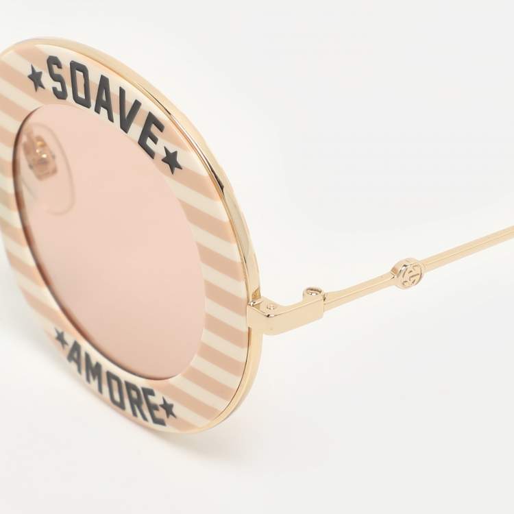 Pre Owned Gucci Pink/Gold Gradient GG0113S Soave Amore Round Sunglasses