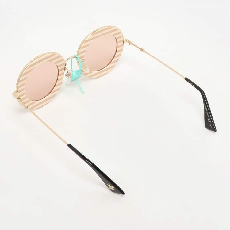 Pre Owned Gucci Pink/Gold Gradient GG0113S Soave Amore Round Sunglasses