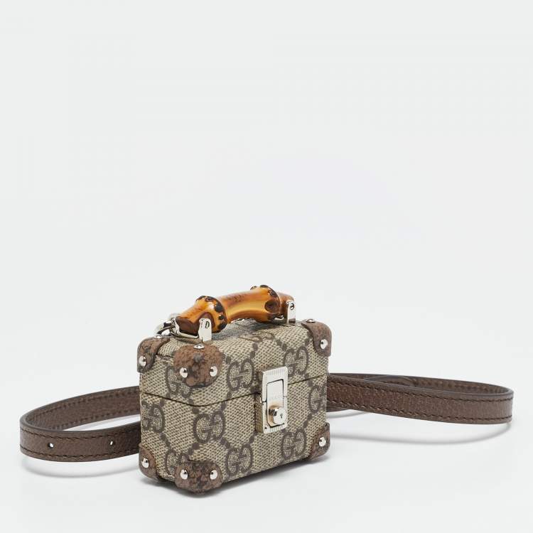 Pre Owned Gucci Beige GG Supreme Canvas Airpods Pro Case with Strap