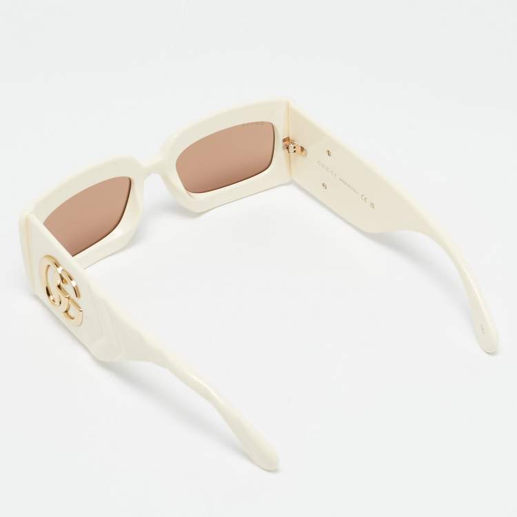 Pre Owned Gucci Ivory GG0811S GG Rectangle Sunglasses