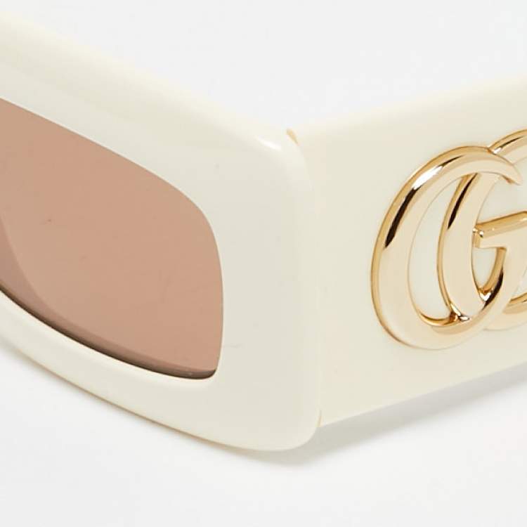 Pre Owned Gucci Ivory GG0811S GG Rectangle Sunglasses
