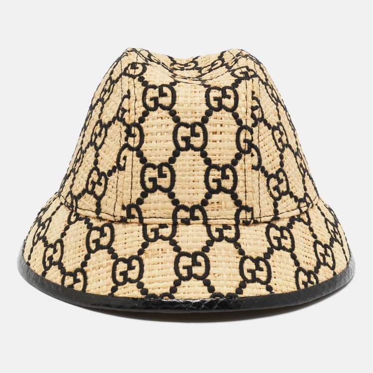 Pre Owned Gucci Beige GG Raffia Basmaa Stuoia Hat M