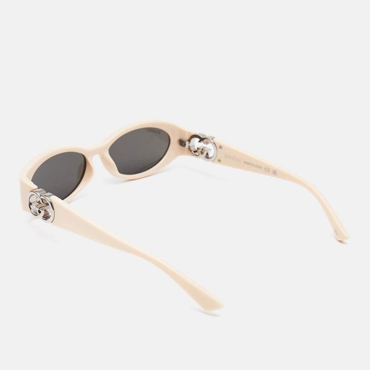 Pre Owned Gucci Cream/Black GG1660S Interlocking G Oval Sunglasses