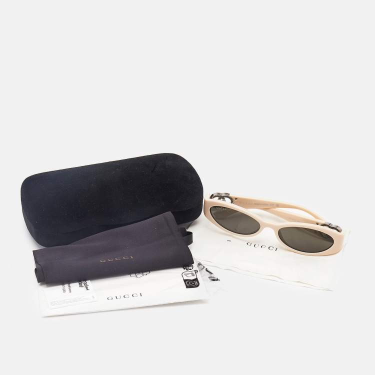 Pre Owned Gucci Cream/Black GG1660S Interlocking G Oval Sunglasses