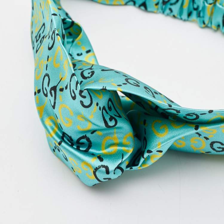Pre Owned Gucci Blue GG Ghost Silk Headband M