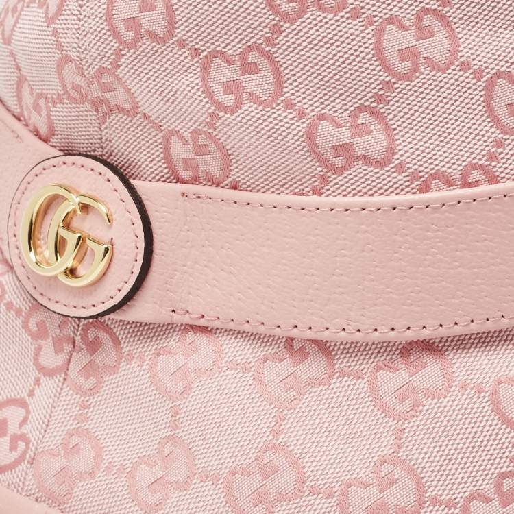 Pre Owned Gucci Pink Logo Monogram Canvas & Leather Detail Bucket Hat S