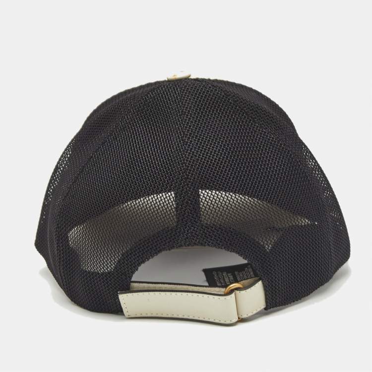 Pre Owned Gucci White Stars/Guccy Print Leather & Mesh Baseball Cap L