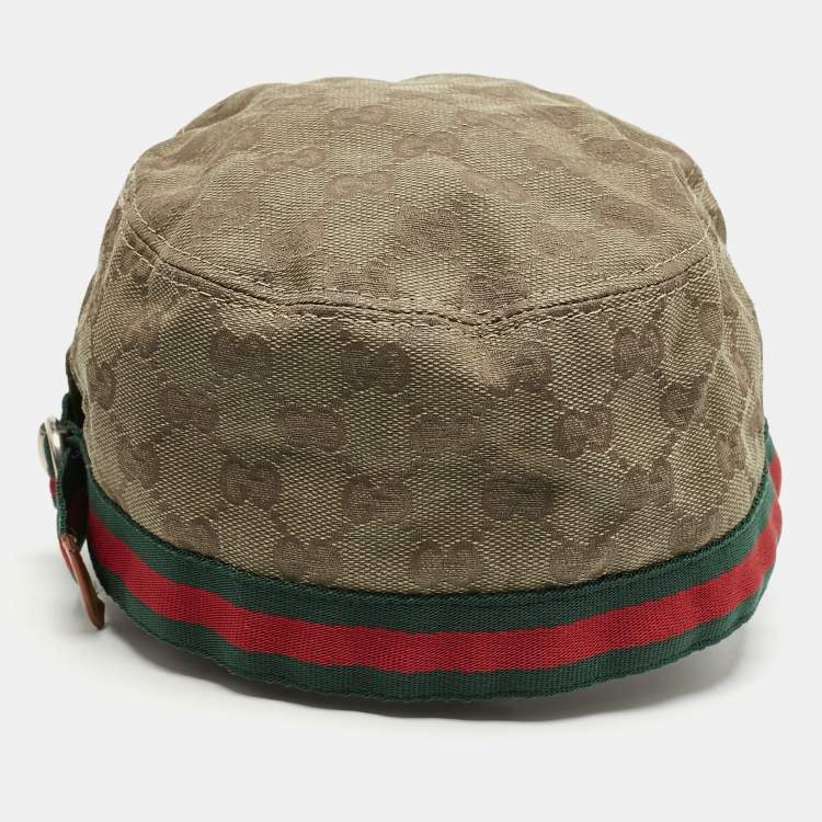 Pre Owned Gucci Beige GG Canvas Star Studded Military Cap S