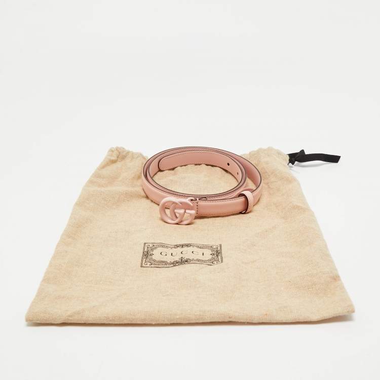 Pre Owned Gucci Pink Leather GG Marmont Slim Belt 90 CM