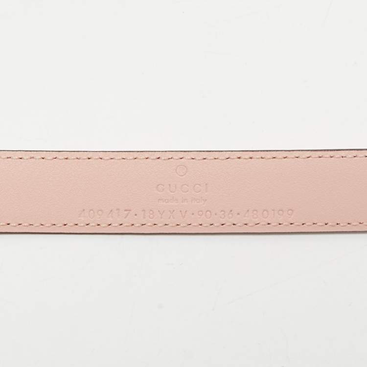Pre Owned Gucci Pink Leather GG Marmont Slim Belt 90 CM
