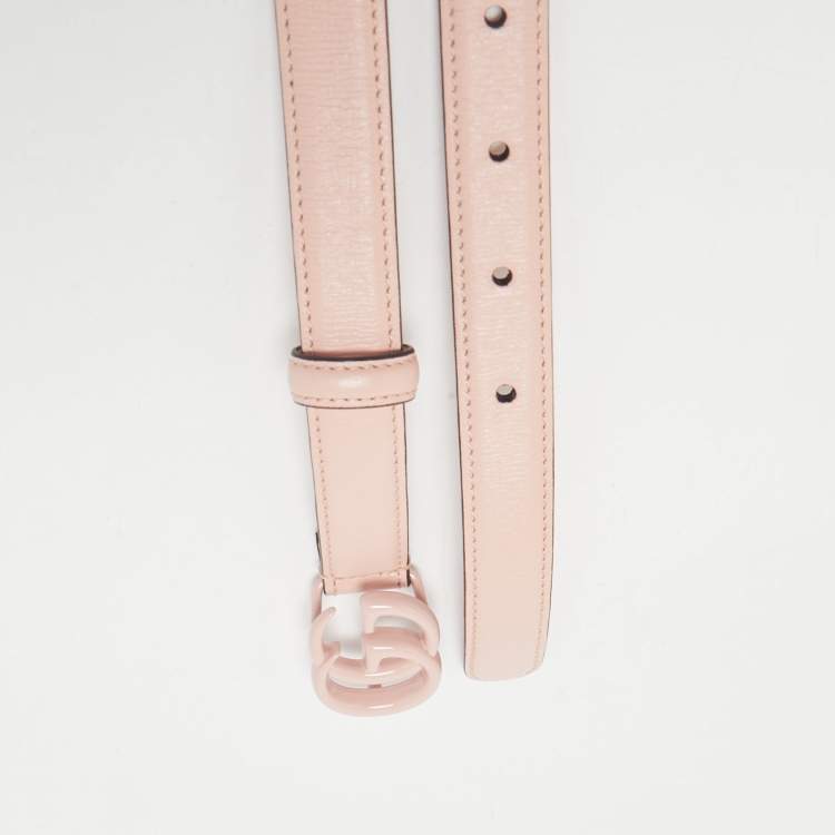 Pre Owned Gucci Pink Leather GG Marmont Slim Belt 90 CM