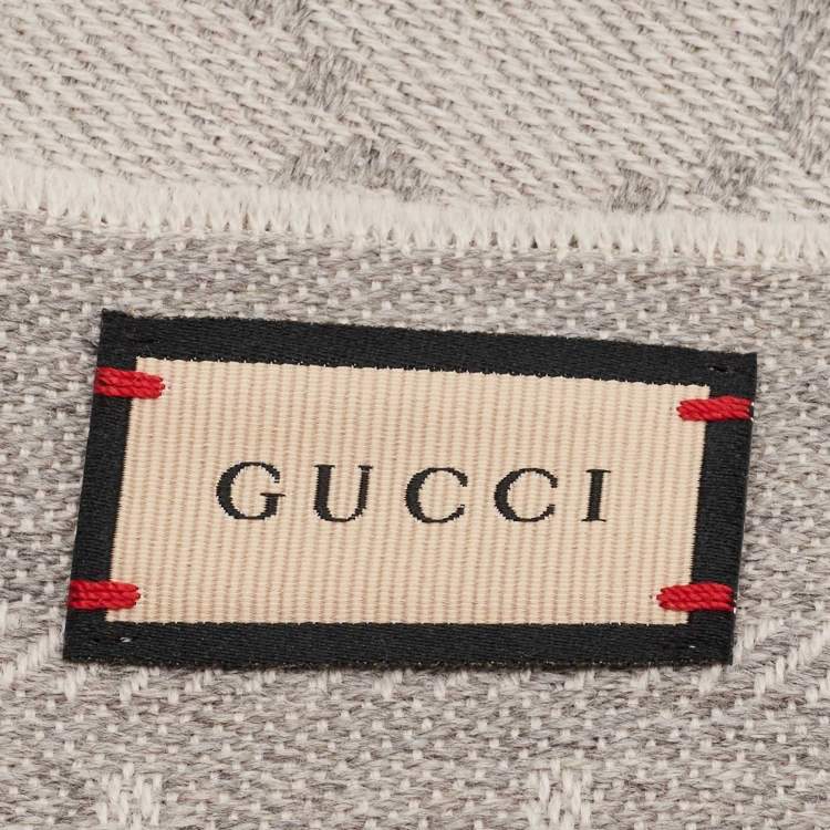 Pre Owned Gucci Grey GG Jacquard Woo Knit Scarf 