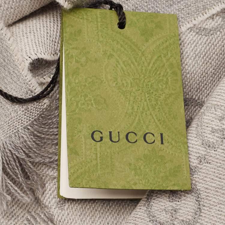 Pre Owned Gucci Grey GG Jacquard Woo Knit Scarf 