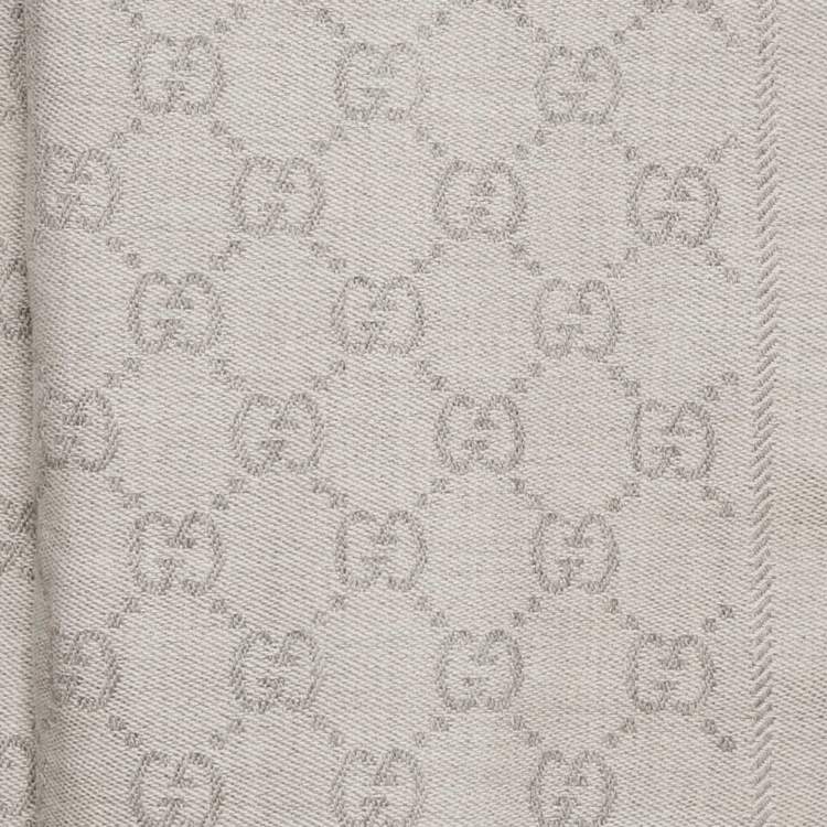 Pre Owned Gucci Grey GG Jacquard Woo Knit Scarf 