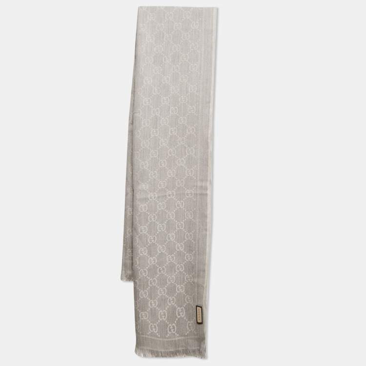 Pre Owned Gucci Grey GG Jacquard Woo Knit Scarf 