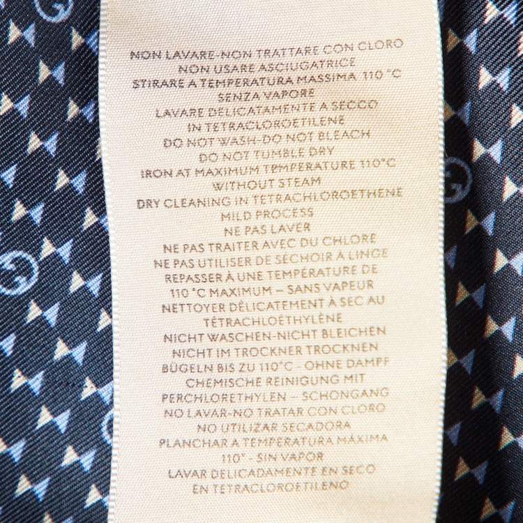 Pre Owned Gucci Navy Blue Printed Silk Scarf/Pocket Square