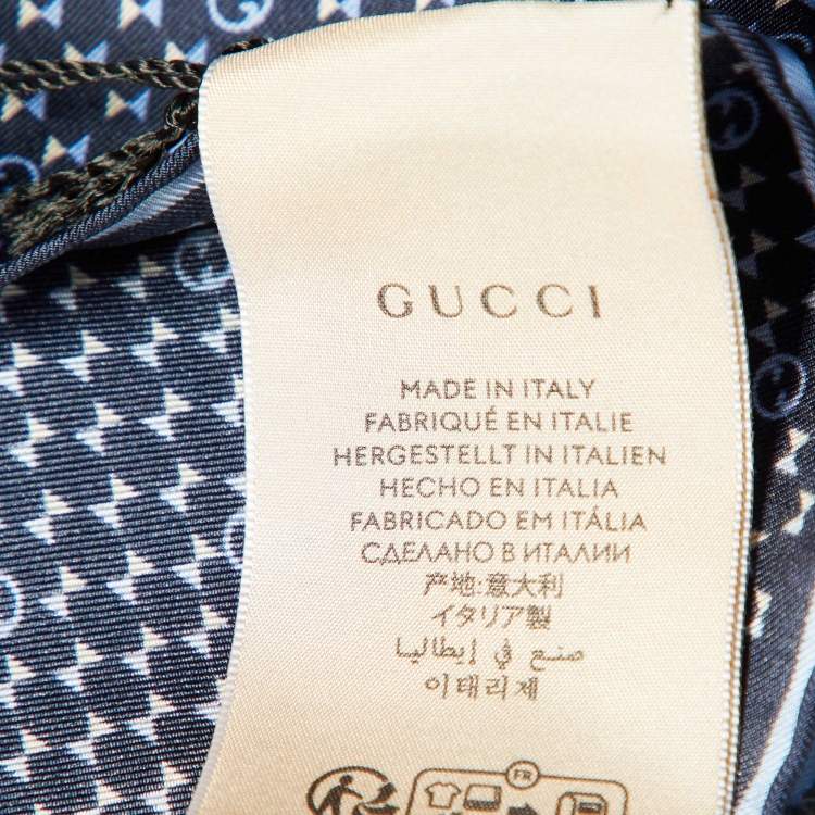 Pre Owned Gucci Navy Blue Printed Silk Scarf/Pocket Square
