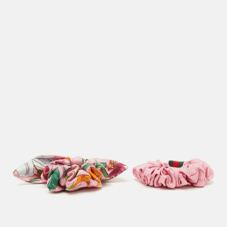 Pre Owned Gucci Pink GG Silk Scrunchie Set of 2