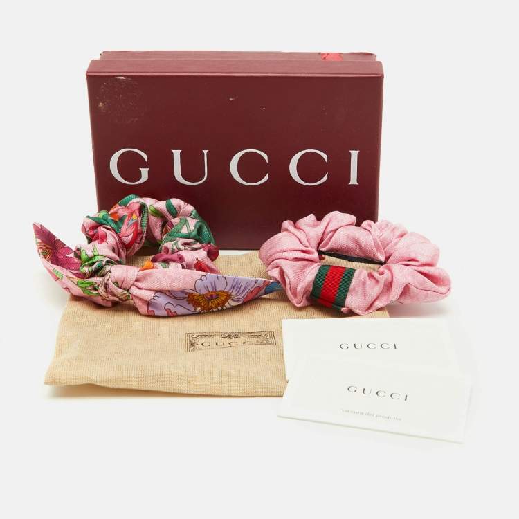 Pre Owned Gucci Pink GG Silk Scrunchie Set of 2