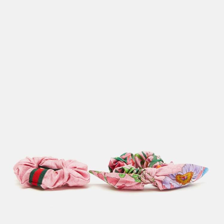 Pre Owned Gucci Pink GG Silk Scrunchie Set of 2