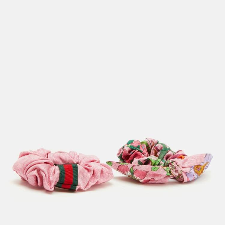 Pre Owned Gucci Pink GG Silk Scrunchie Set of 2