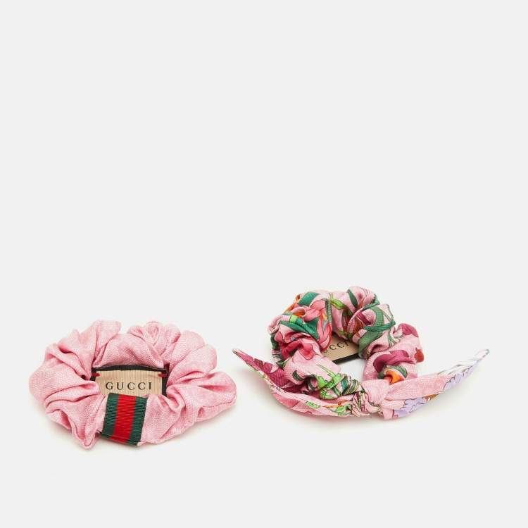 Pre Owned Gucci Pink GG Silk Scrunchie Set of 2