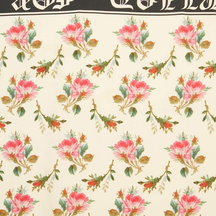 Pre Owned Gucci Cream Floral Print Silk Blind For Love Scarf 