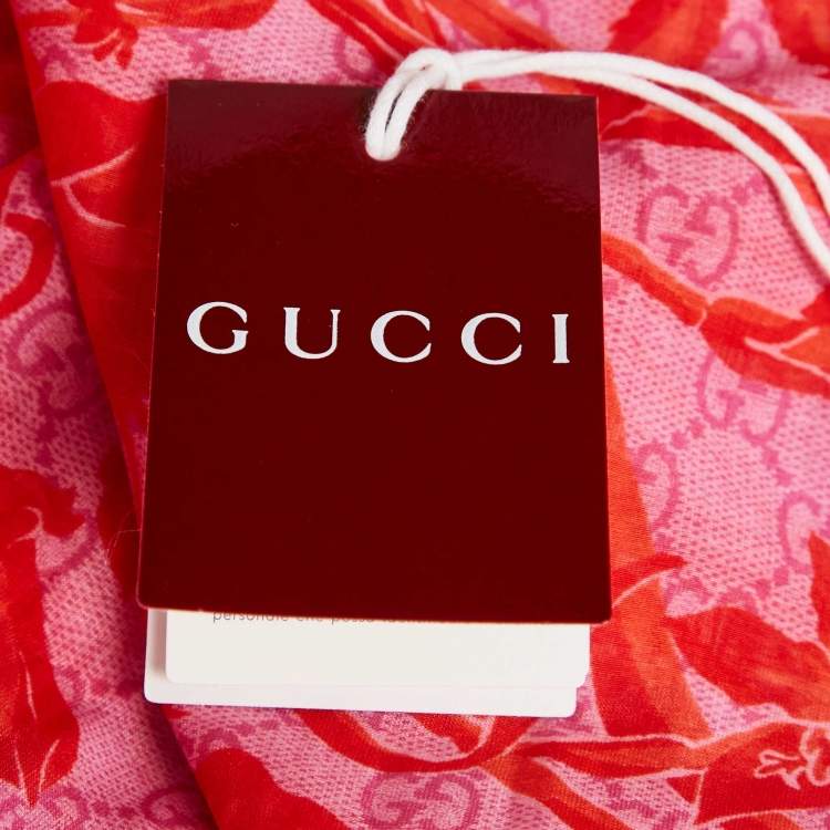 Pre Owned Gucci Pink Floral GG Cotton Scarf