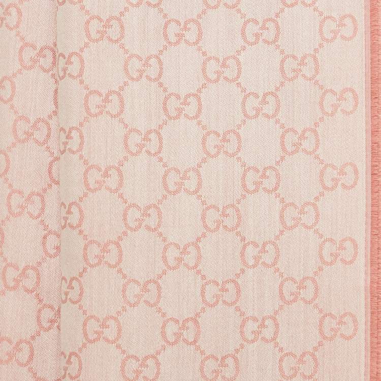 Pre Owned Gucci Pink GG Jacquard Wool & Silk Scarf 