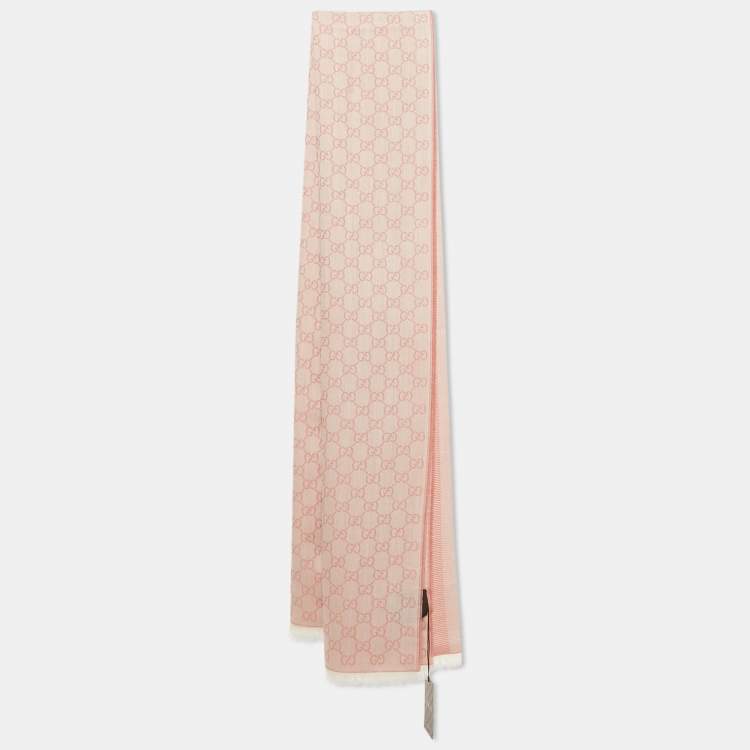 Pre Owned Gucci Pink GG Jacquard Wool & Silk Scarf 