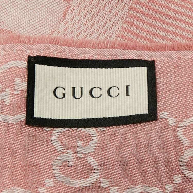 Pre Owned Gucci Pink GG Jacquard Wool & Silk Scarf 