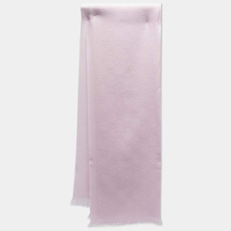 Pre Owned Gucci Pink GG Supreme Jacquard Wool Scarf 