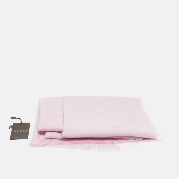 Pre Owned Gucci Pink GG Supreme Jacquard Wool Scarf 