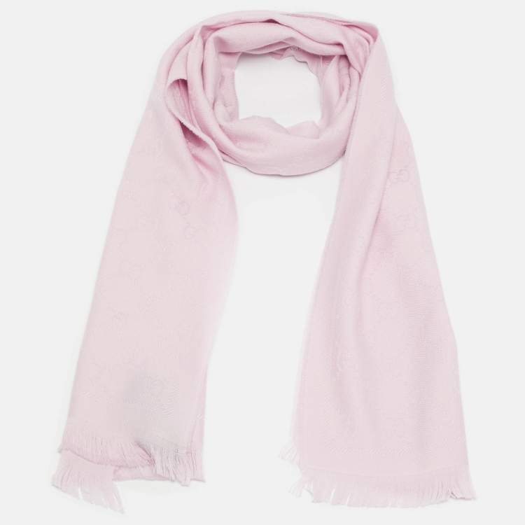 Pre Owned Gucci Pink GG Supreme Jacquard Wool Scarf 