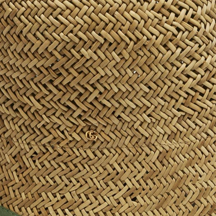 Pre Owned Gucci Brown Straw Ribbon Cloche Hat M