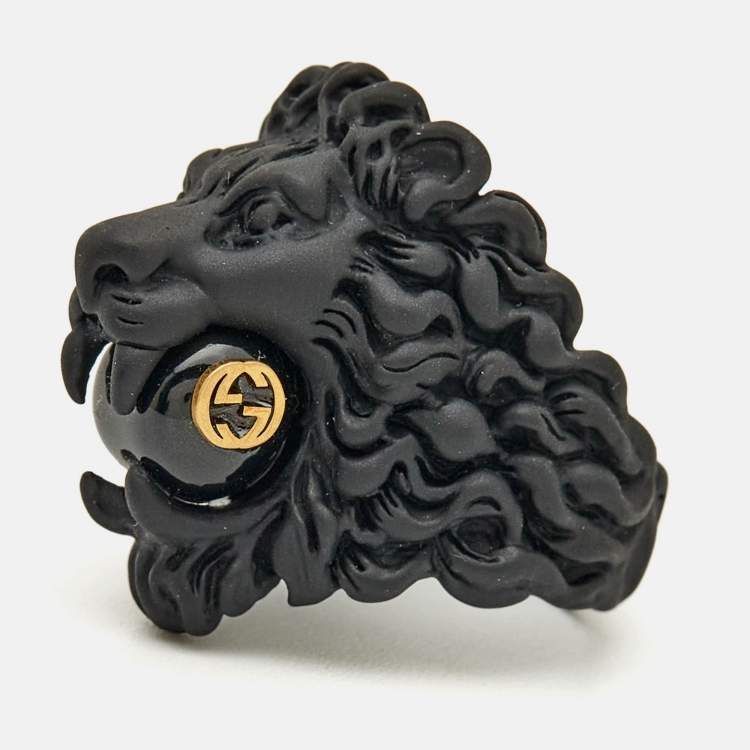 Pre Owned Gucci GG Lion Bead Two Tone Metal Ring Size 58