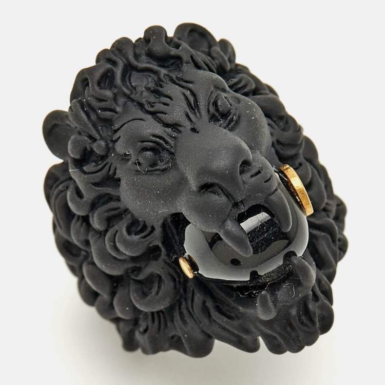 Pre Owned Gucci GG Lion Bead Two Tone Metal Ring Size 58
