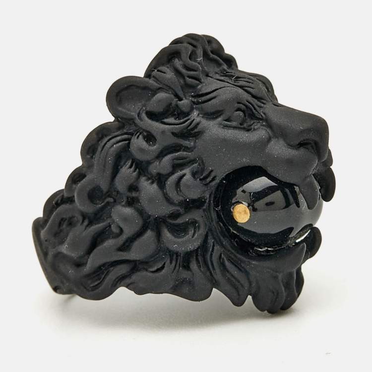 Pre Owned Gucci GG Lion Bead Two Tone Metal Ring Size 58