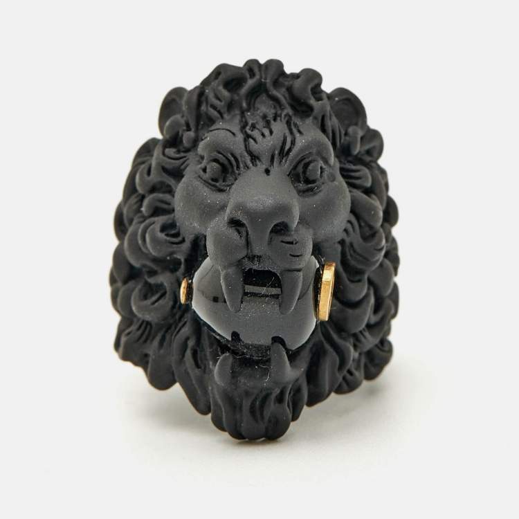 Pre Owned Gucci GG Lion Bead Two Tone Metal Ring Size 58