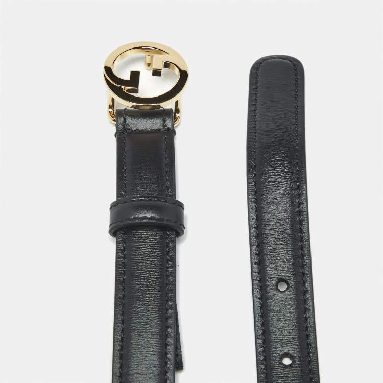 Pre Owned Gucci Black Leather Blondie Slim Belt 75 CM