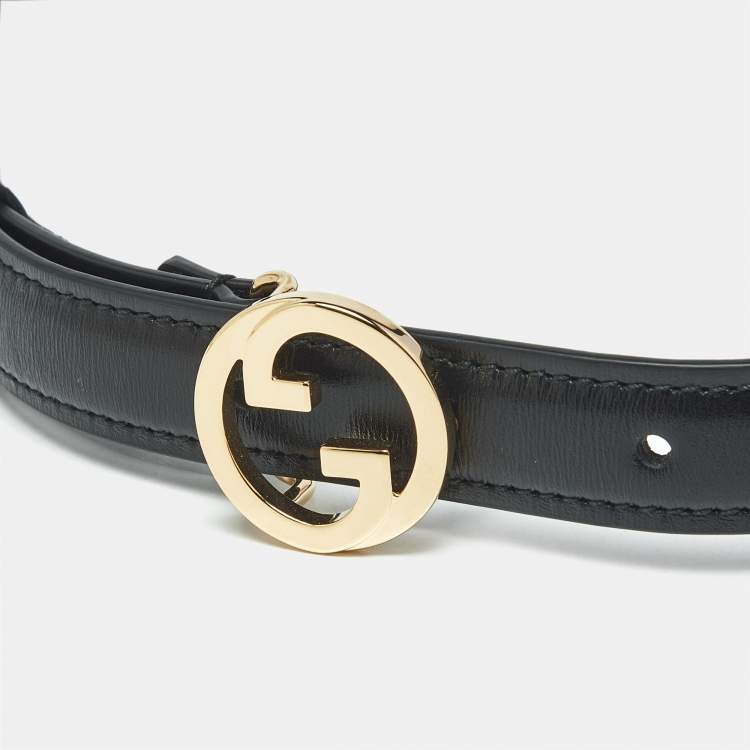 Pre Owned Gucci Black Leather Blondie Slim Belt 75 CM