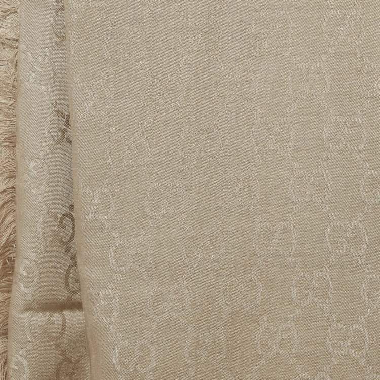Pre Owned Gucci Beige GG Jacquard Wool Blend Square Scarf 