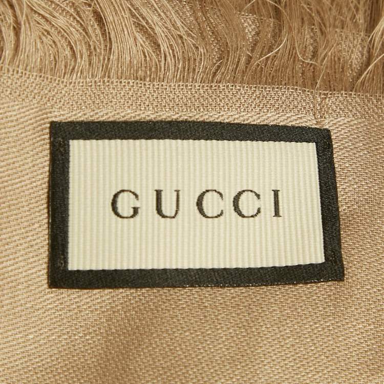 Pre Owned Gucci Beige GG Jacquard Wool Blend Square Scarf 