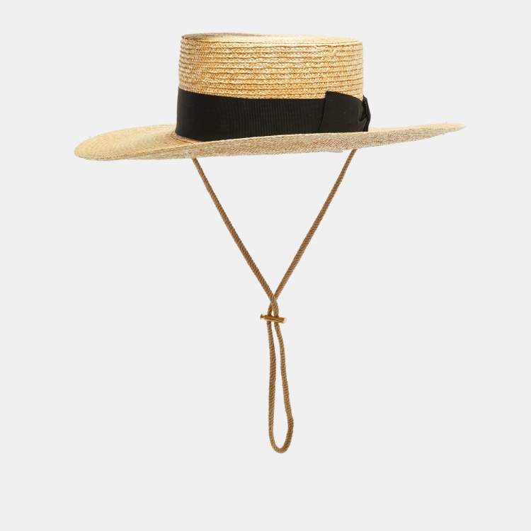 Pre Owned Gucci Beige Grosgrain Detail Straw Hat S